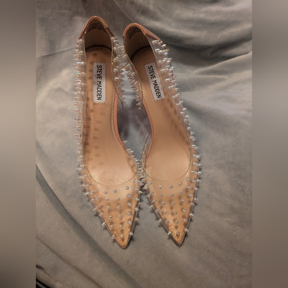 Steve Madden Clear and Nude Studded Heels - Picture 3 of 8